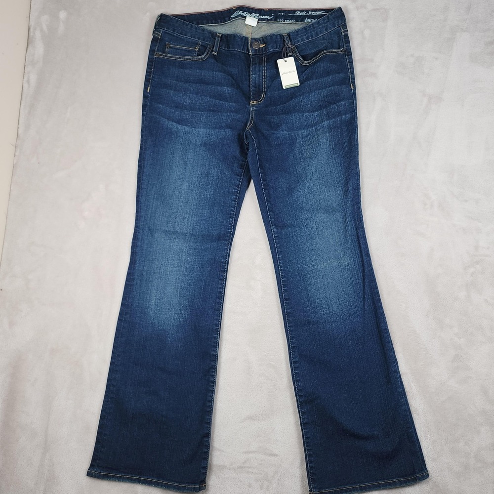 Eddie‎ Bauer Jeans Womens 14 Blue Truly Straight Bootcut StayShape Denim Casual